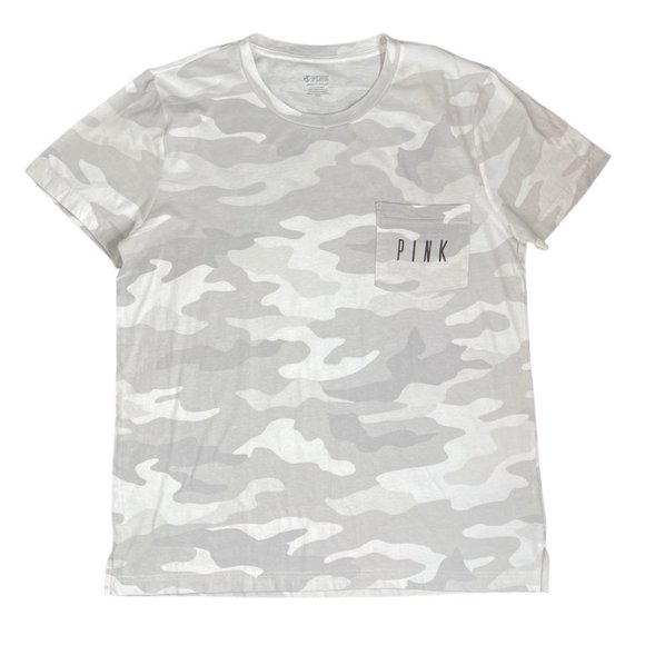 PINK Victoria's Secret Tops - PINK Victoria's Secret Grey Camo Print Short Sleeve Campus T-Shirt NWT S…